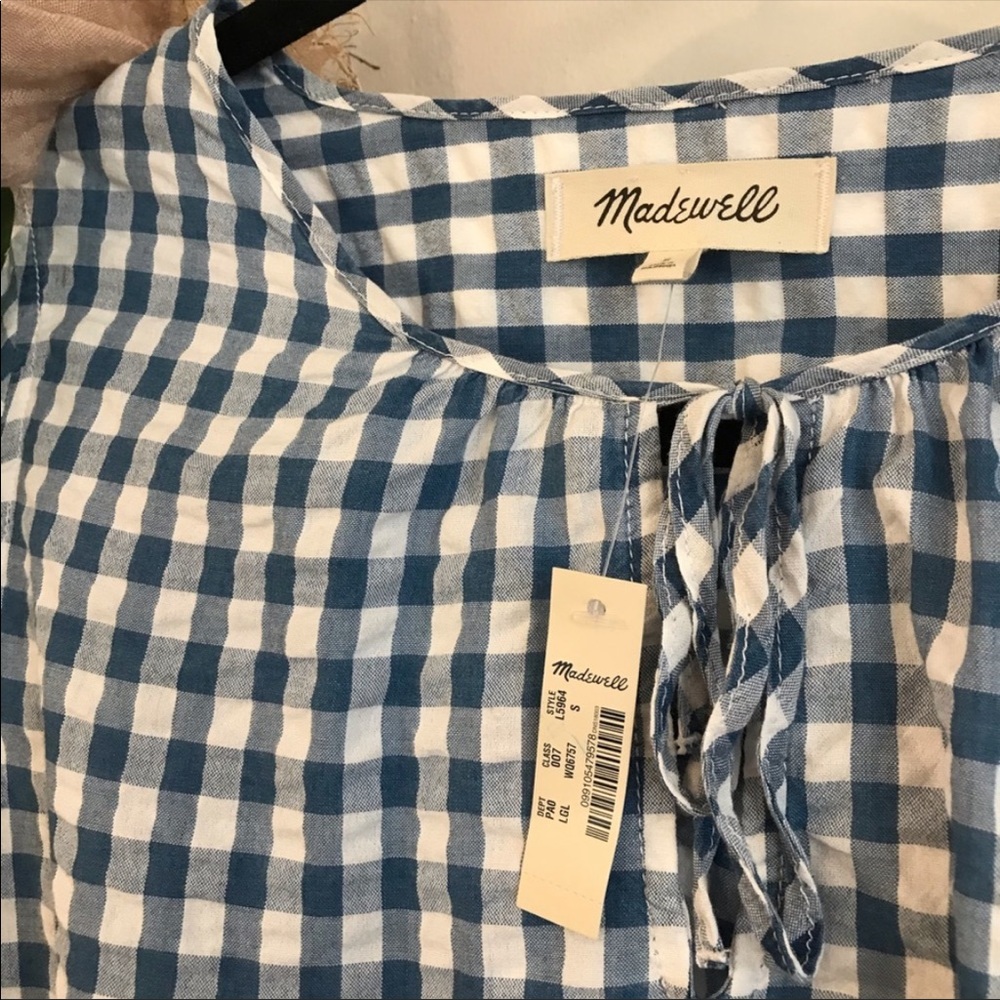 Madewell Gingham Blue & White Top NWT size S - Picture 2 of 5